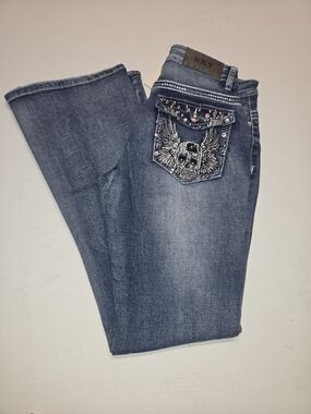 Sky super soft Boot cut Jeans with wings , skulls ,rhinestone y2k feel Size 7